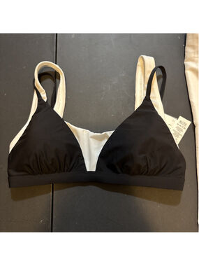 Mimi Flamingo Drift Layered Bikini Top Swimsuit Black White Size 10